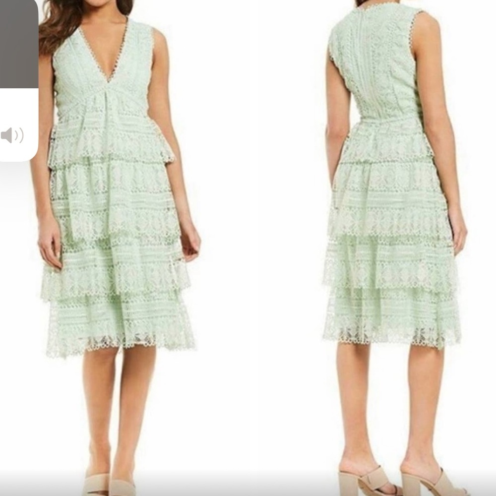 Gianni Bini Spring Mint Green Tiered Lace Dress Size 8 NWT